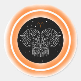Vädurens symbol – Minimalt astrologiskt emblem Runt Klistermärke