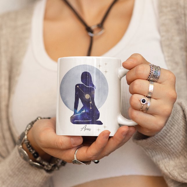 Vädurens Zodiak Feminina Blå Design Kaffemugg (Skapare uppladdad)