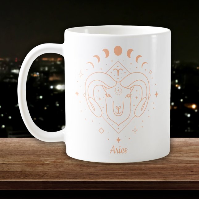 Vädurens Zodiak Linje Konst Vit Persika Kaffemugg (Skapare uppladdad)