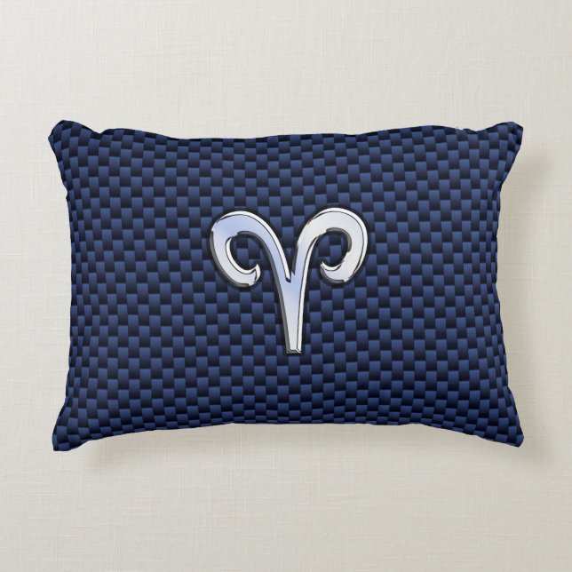 Vädurens Zodiak-symbol Marinblå kolfiberstil Prydnadskudde (Framsidan)