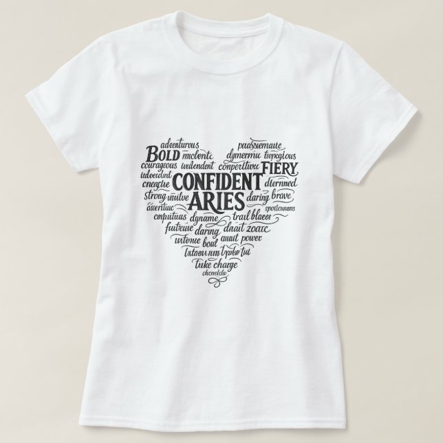Vädurens Zodiak T-Shirt för Kvinnor | Ord Moln Des (Design framsida)