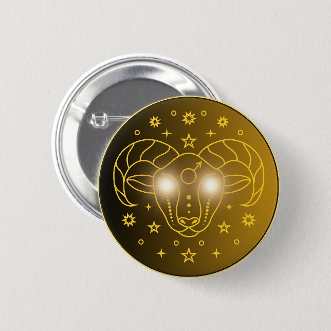Vädurens Zodiakemblem | Minimalt Celest Symbol Knapp (Framsida & baksida)