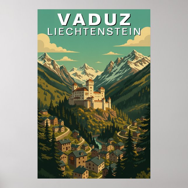 Vaduz, Liechtenstein Alpin Sluttning Resa Poster (Framsidan)