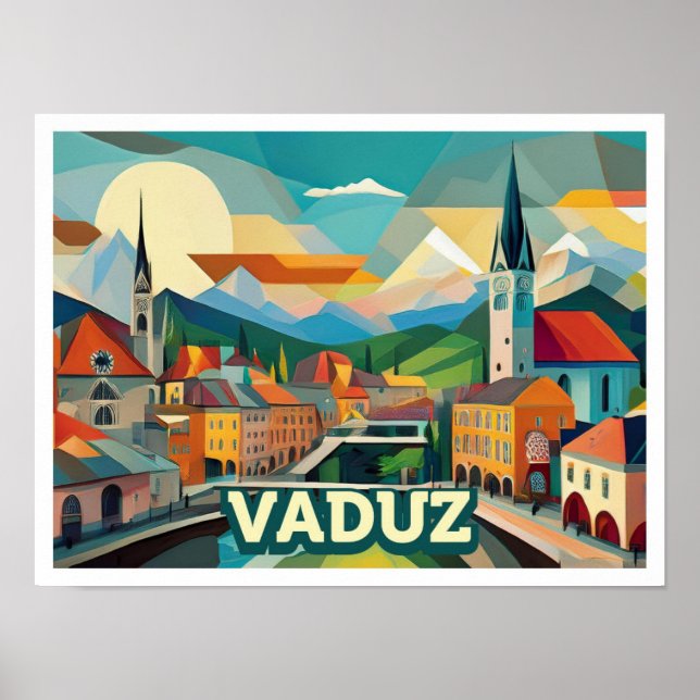 Vaduz Liechtenstein Travel konstnärligt färgad Poster (Framsidan)