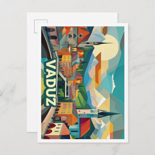 Vaduz Liechtenstein Travel konstnärligt färgad Vykort (Fram/baksida)