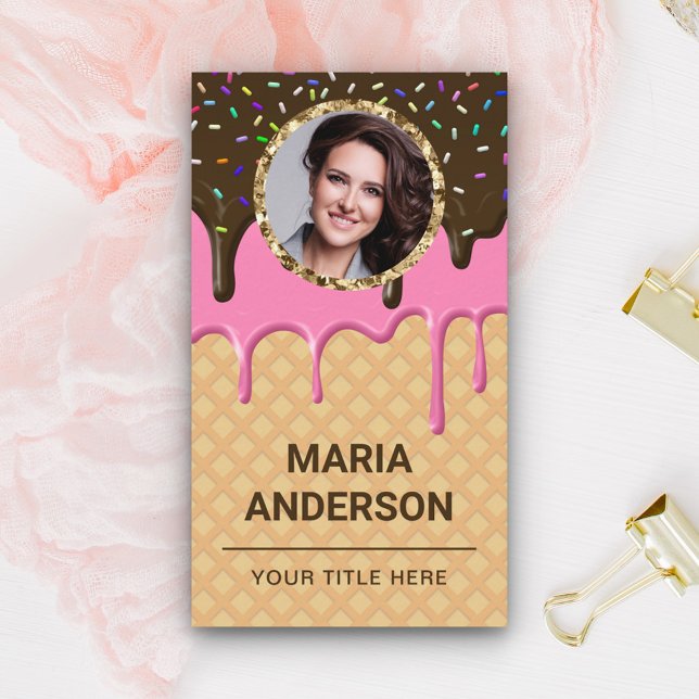 Våffla Rosa Frosting Dropp Kakor Foto Bageri Visitkort (Skapare uppladdad)