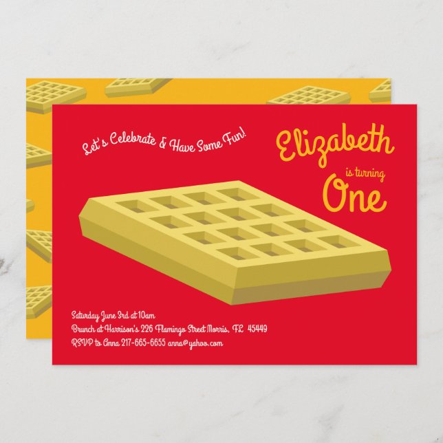 Våffla Söt Frukost Brunch Barn 1:a Födelsedag Inbjudningar (Fram/baksida)