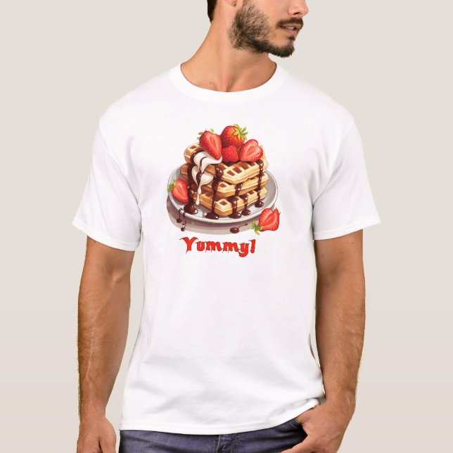 Våfflor med choklad och jordgubbar t shirt (Framsida)