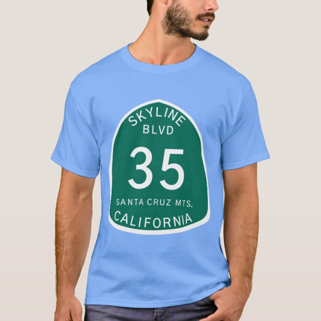 Väg 35 Skylt Skyline Boulevard Mts T Shirt (Framsida)