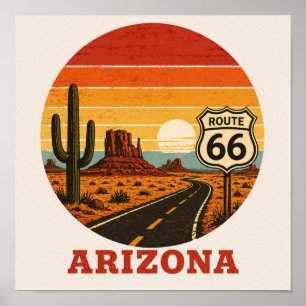 Väg 66 Arizona Öken Kaktus Solnedgång Poster
