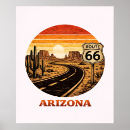 Väg 66 Arizona Öken Retro Randig Solnedgång Affisc Poster