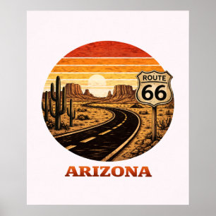 Väg 66 Arizona Öken Retro Randig Solnedgång Affisc Poster