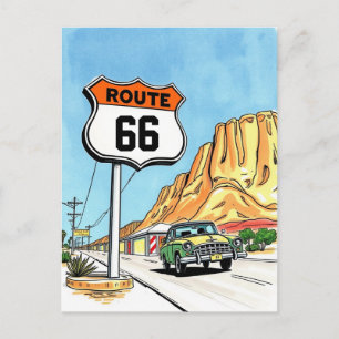 Väg 66 Hand-Drawn Road Resa Vintage resor Vykort