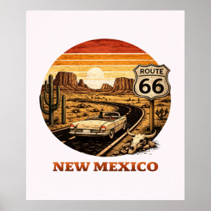 Väg 66 New Mexico Öken Solnedgång Retro Affisch