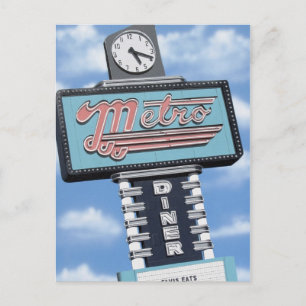 Väg 66 Retro Neon-skyltkort för tunnelbana-Middag Vykort