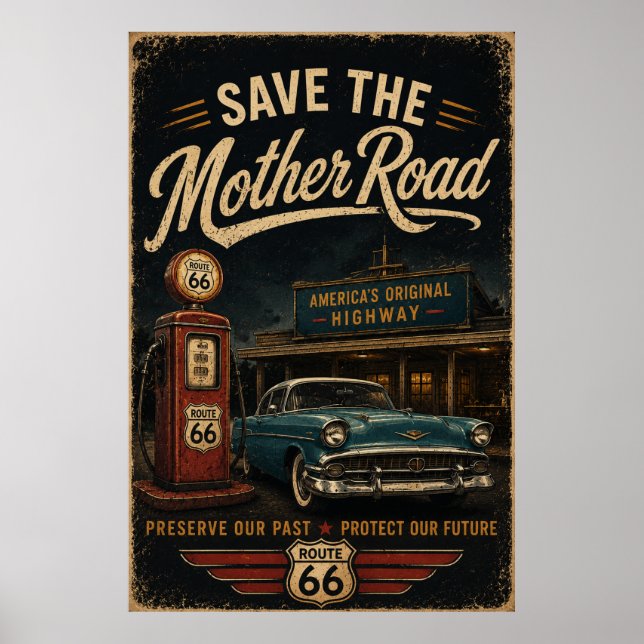väg 66 Save Mother Road Americana Väggkonst (Framsidan)