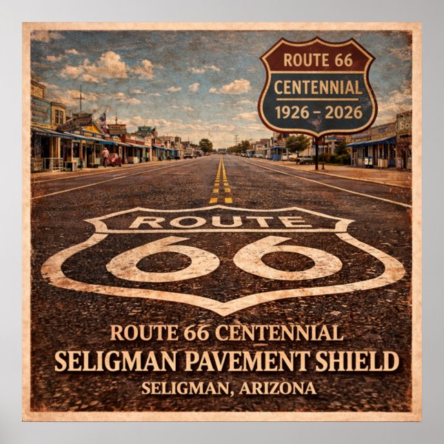 Väg 66 Seligman Pavement Shield Poster (Framsidan)