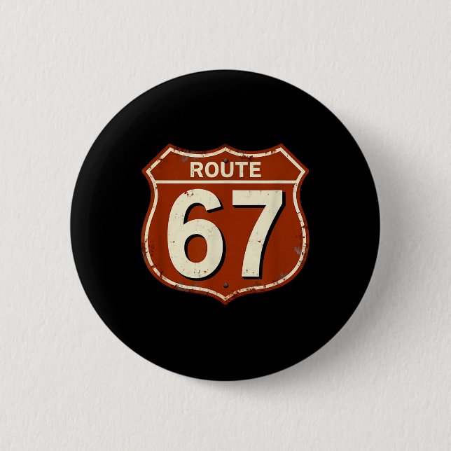 Väg 67 Rollig Retro Motorvägs Meme Design  Knapp (Framsida)