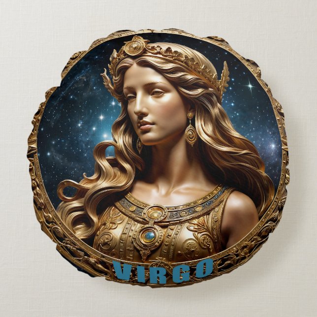 Våg Astrologitecken Rund Kudde (Framsidan)