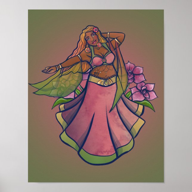 Våg Belly Dancer Art Magdans Goddess Poster (Framsidan)