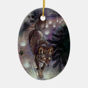 Väg belysningskoyote julgransprydnad keramik