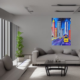 Väg, bilar och stad | AI Art Poster