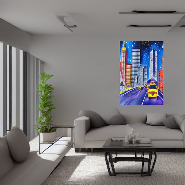 Väg, bilar och stad | AI Art Poster (Skapare uppladdad)