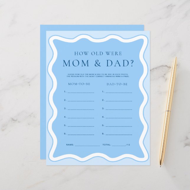 Våg blå Hur gamla var mamma och pappa Foto Game (Fram/Back In Situ)