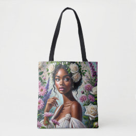 Våg Black Woman med Ro och Chrysanthemums Tygkasse