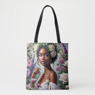 Våg Black Woman med Ro och Chrysanthemums Tygkasse