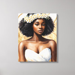 Våg Black Woman Watercolor Zodiac Porträtt Canvastryck