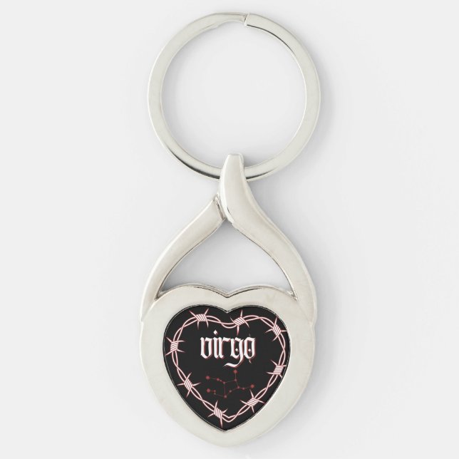 Våg Constellation Gothic Aesthetic Barbed Wire Twisted Heart Silverfärgad Nyckelring (Framsidan)