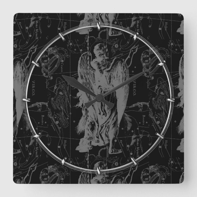 Våg Constellation Hevelius 1690 on Black Fyrkantig Klocka (Framsida)