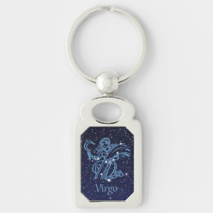Våg Constellation & Zodiac-tecken med stjärnor Rektangulärt Silverfärgad Nyckelring