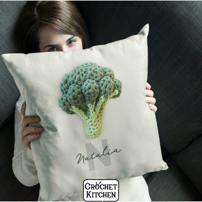 Väg Elegant Minimalist Crochet Broccoli Namn Kudde (Skapare uppladdad)