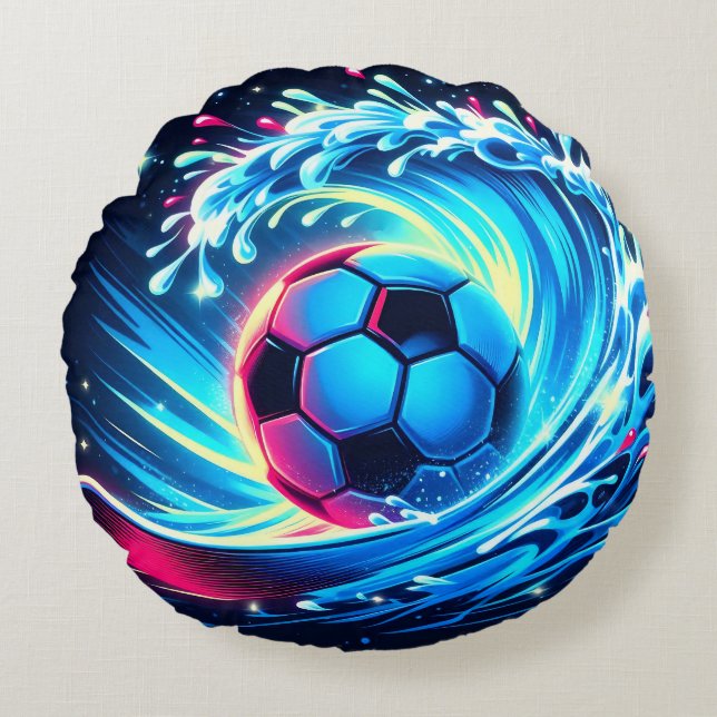 Våg fotboll futuristisk ocean fotboll surf rund kudde (Framsidan)
