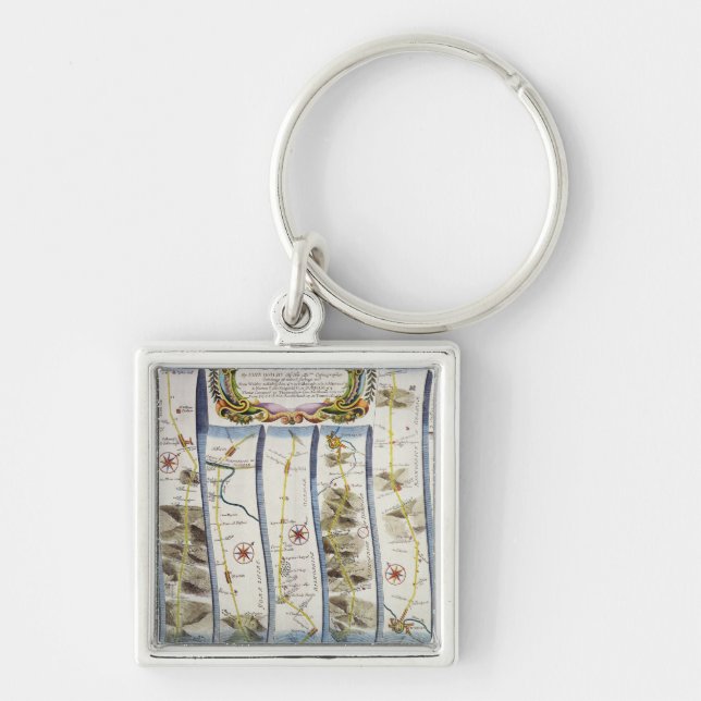 Väg från Whitby till Durham Fyrkantig Silverfärgad Nyckelring (Framsidan)