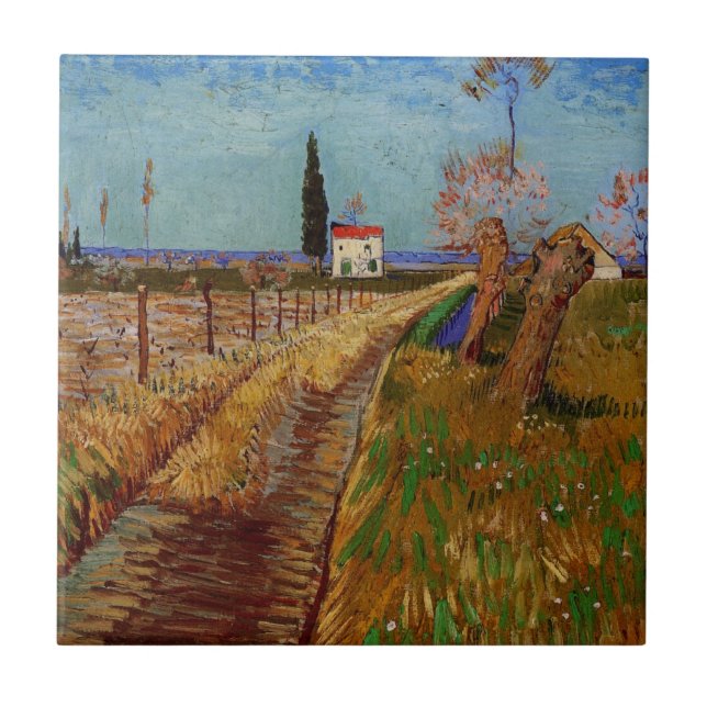 Väg genom en åker, videbuskar av Vincent van Gogh Kakelplatta (Framsidan)