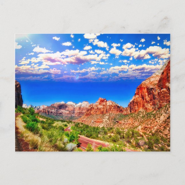 Väg genom Zion nationalpark Vykort (Framsida)