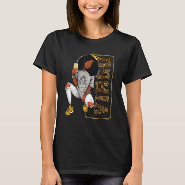Våg Girl for Black Women Melanin Afro Queen T Shirt (Framsida)