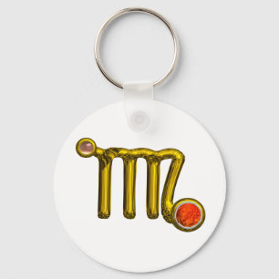 VÅG/GULD ORANGE AGATE ZODIAC SIGN JEWEL NYCKELRING
