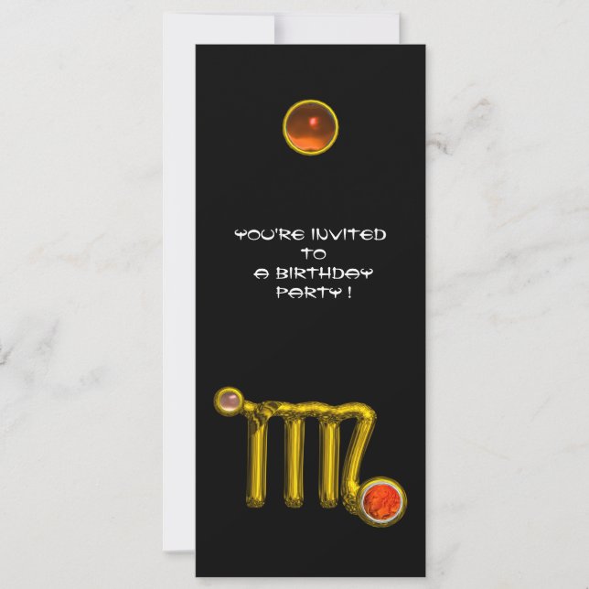 VÅG/GULD ZODIAC SIGN JEWEL BLACK FÖDELSEDAGSFEST INBJUDNINGAR (Framsida)