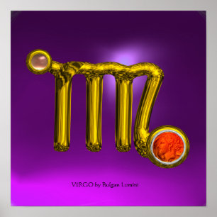 VÅG/GULD ZODIAC SIGN JEWEL Lila Birthday Poster