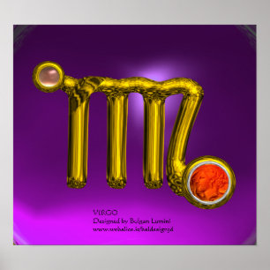 VÅG/GULD ZODIAC SIGN JEWEL Lila Birthday Poster