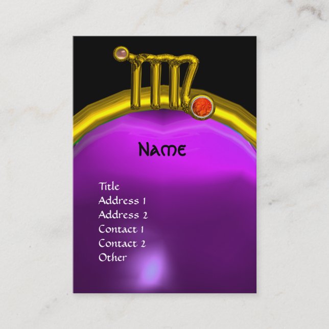 VÅG / GULD ZODIAC SIGN JEWEL LILA GEM MONOGRAM VISITKORT (Framsida)