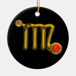 VÅG/GULD ZODIAC SIGN JEWEL ORANGE AGATE, Black Julgransprydnad Keramik