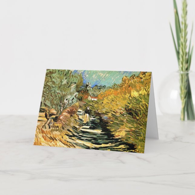 Väg i St Remy med Figur av Vincent van Gogh Kort (Framsida)