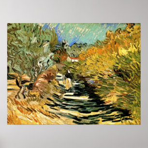 Väg i St Remy med Figur av Vincent van Gogh Poster