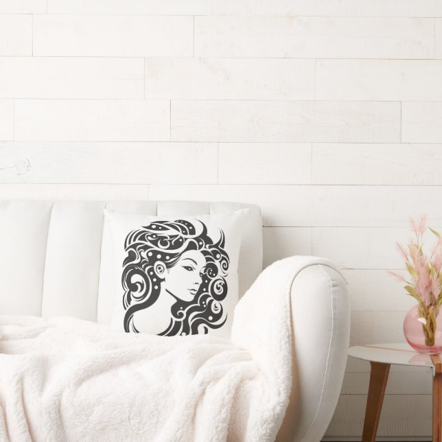 Våg kvinnlig kvinna porträtt kudde (Soffa)