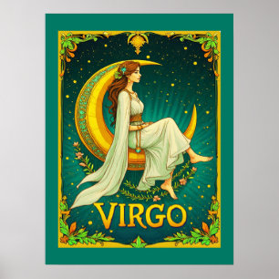 Våg Maiden Sitta om Crescent Måne Poster